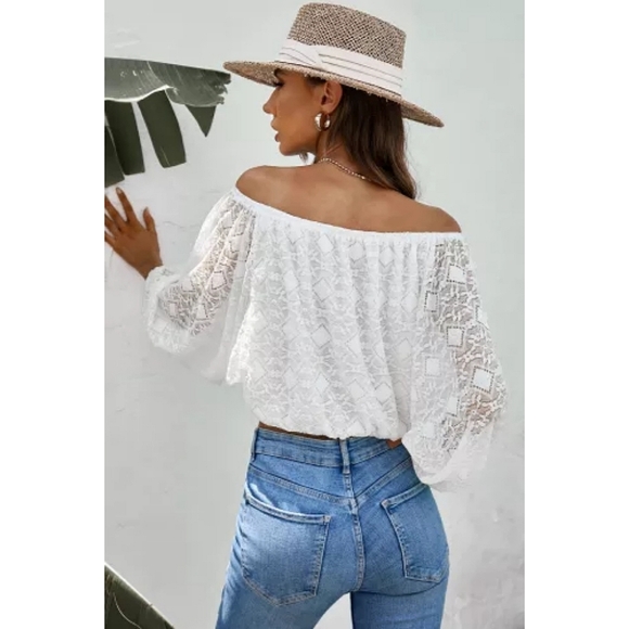 Plus Size CHARLIE Off The Shoulder White Top - Picture 4 of 4